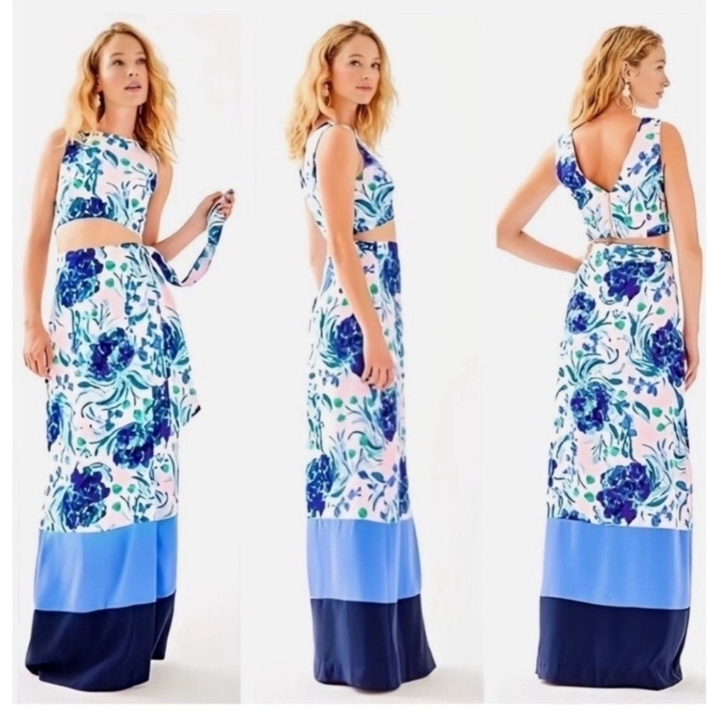 Lilly Pulitzer Jemma 2 Piece Set Pink Tropics Tint Sweet Pea Maxi Skirt Sz 0